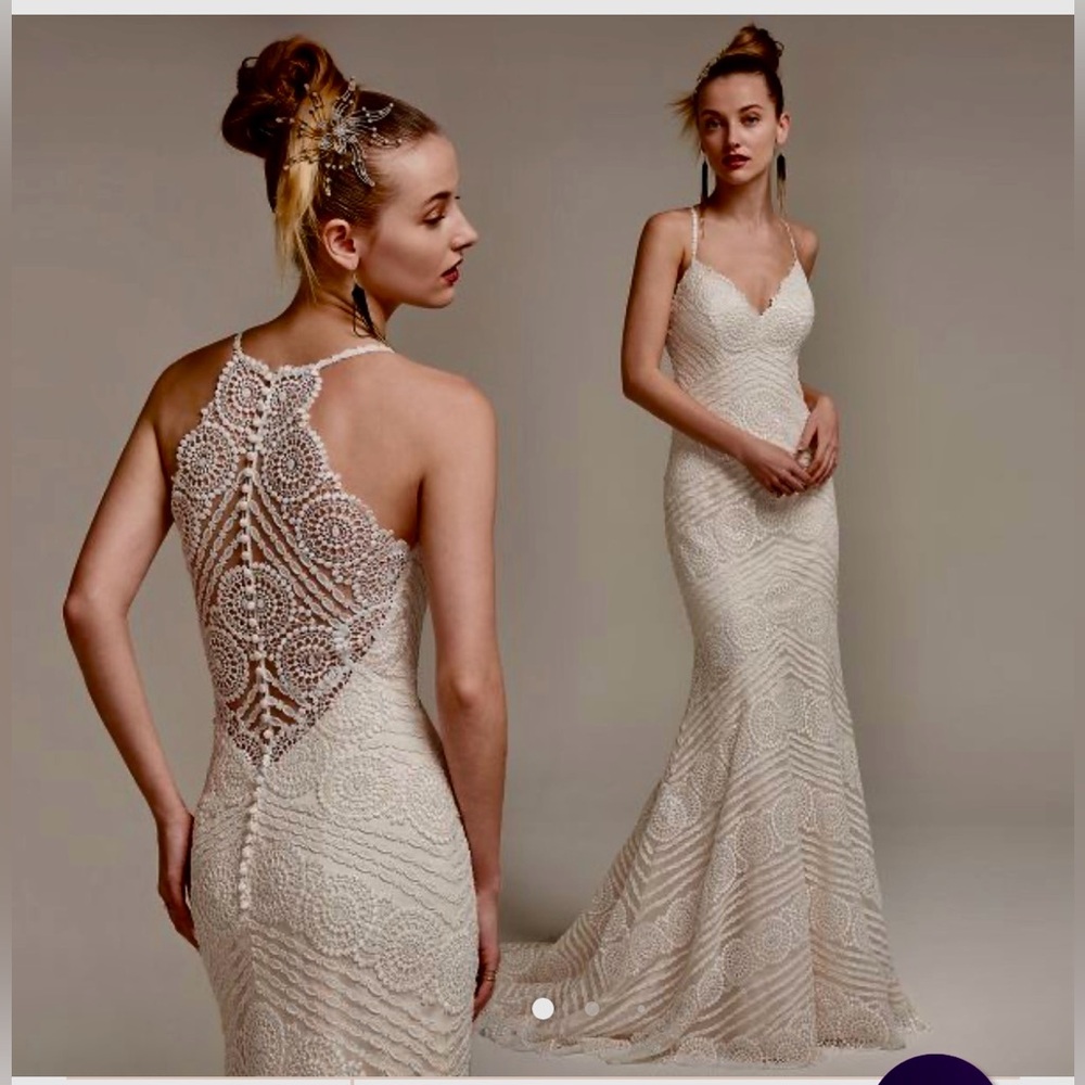 Maggie Sottero Beaded Sequin Lace Trumped Wedding Prom Gown